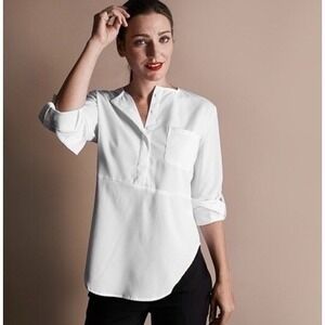 NEW ELIZABETH & Clarke The UNSTAINABLE Parker Top VEGAN SILK Women 14 White